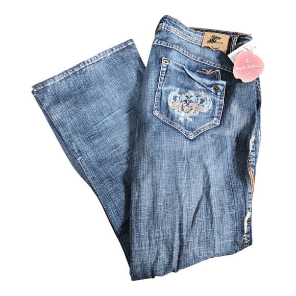 Apple Bottoms Flare Jeans Womens 17/18 Y2K Vintage 90's Embroidered Rhinestone - Picture 1 of 16